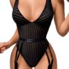 Kaei&Shi Sexy Ribbed Top,Plunge V, Snap Crotch, Leg Strap, Backless 3Pc Bodysuit - Image 2