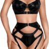 Kaei&Shi Strappy Harness, All Adjustable, Underwire Racerback, 4pc Garter Set - Image 2