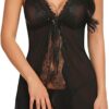 Women Lingerie Lace Chemise Sleepwear Babydoll V Neck Mesh See Through Nightgowns Strappy Backless Nightwear Dress - Image 2