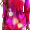 Women's Spring Dresses Fashion Valentine's Day Printed Long Sleeved Irregular Pleated Round Shirt Dress, S-3XL <br> - Image 2