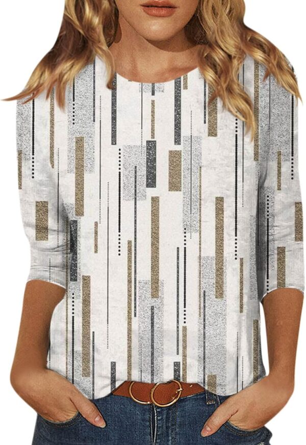 HUCHPI Tops for Women Trendy Summer Crew Neck 3/4 Sleeve Shirts Loose Fit Casual Dressy Blouses Comfy Pullover Top <br> 5 - Image 2