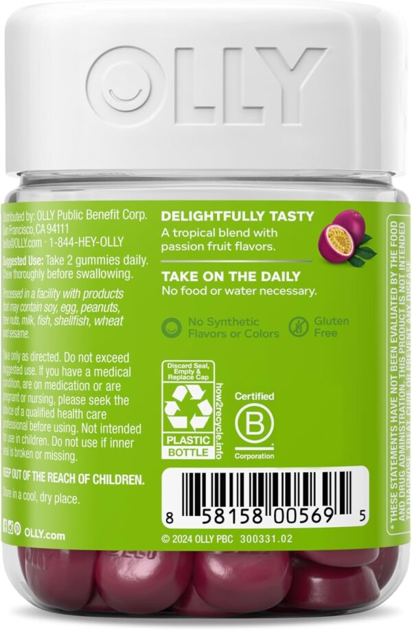 OLLY Daily Energy Gummy, Caffeine Free, Vitamin B12, CoQ10, Goji Berry, Adult Chewable Supplement, Tropical Flavor - 60 Count - Image 10