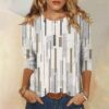 HUCHPI Tops for Women Trendy Summer Crew Neck 3/4 Sleeve Shirts Loose Fit Casual Dressy Blouses Comfy Pullover Top <br> 5 - Image 5