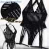 Kaei&Shi Sexy Ribbed Top,Plunge V, Snap Crotch, Leg Strap, Backless 3Pc Bodysuit - Image 4