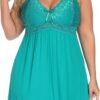 Ababoon Plus Size Lingerie for Women Lace Modal Chemises Nightgown V-Neck Full Slip Babydoll Sleepwear Size 16-24 Plus - Image 3