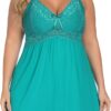 Ababoon Plus Size Lingerie for Women Lace Modal Chemises Nightgown V-Neck Full Slip Babydoll Sleepwear Size 16-24 Plus - Image 2
