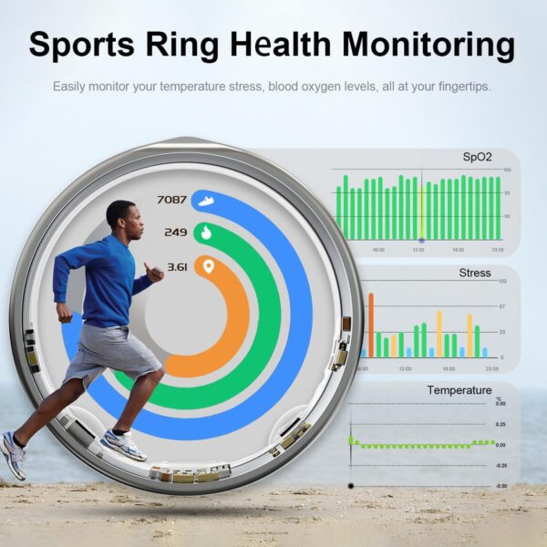 JCRing Smart Ring Fitness Tracker, Sleep Tracking Wearable, Accurate Monitoring of Pedometer, Heart, Temperature, Titanium Ring with Charging Case, APP for iOS & Android(Size11) - Image 7