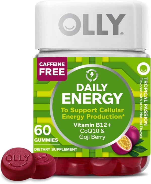 OLLY Daily Energy Gummy, Caffeine Free, Vitamin B12, CoQ10, Goji Berry, Adult Chewable Supplement, Tropical Flavor - 60 Count - Image 2