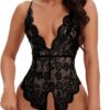 Women One Piece Lingerie Lace Bodysuit Deep V sexy Teddy Lingerie - Image 2