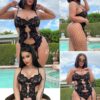 Avidlove Sexy Garter Lingerie Set for Women Lace Bodysuit Cut Out Rhinestone Underwire Teddy with Panty - Image 3