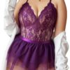 Avidlove Plus Size Lingerie Womens Lace Teddy Babydoll V Neck Chemise Nighty with Detachable Mesh Mini Skirt - Image 2