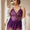Avidlove Plus Size Lingerie Womens Lace Teddy Babydoll V Neck Chemise Nighty with Detachable Mesh Mini Skirt - Image 7