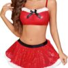 Avidlove Christmas Lingerie Sets Sexy Santa Costumes Mesh Babydoll Teddy Sheer Top with Mini Skirt - Image 2