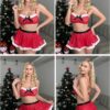 Avidlove Christmas Lingerie Sets Sexy Santa Costumes Mesh Babydoll Teddy Sheer Top with Mini Skirt - Image 3