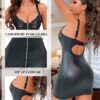 Genhoo Women's Babydoll Lingerie Sexy V Neck Leather Chemise Push Up with Underwired Sleepwear Mini Teddy Dress - Image 3