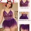 Avidlove Plus Size Lingerie Womens Lace Teddy Babydoll V Neck Chemise Nighty with Detachable Mesh Mini Skirt - Image 3