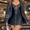 Genhoo Women's Babydoll Lingerie Sexy V Neck Leather Chemise Push Up with Underwired Sleepwear Mini Teddy Dress - Image 5