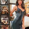 Genhoo Women's Babydoll Lingerie Sexy V Neck Leather Chemise Push Up with Underwired Sleepwear Mini Teddy Dress - Image 4