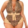 Avidlove Plus Size Lingerie for Women Deep V Neck Teddy Lingerie Halter Lace Bodysuit Nightgown - Image 2
