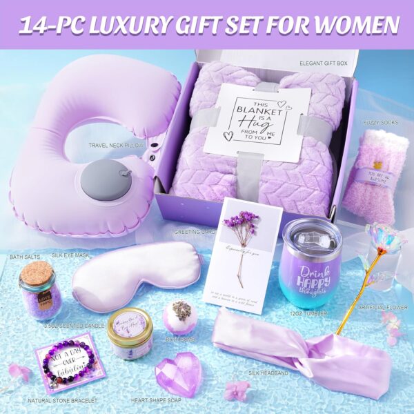 LUCOTIYA Birthday Gifts for Women, Self Care Gifts for Women Get Well Soon Gifts Basket, Lavender Relaxing Spa Gifts Basket, Unique for Women, Mom, Friends, Sister, Grandma Luxury - Image 3