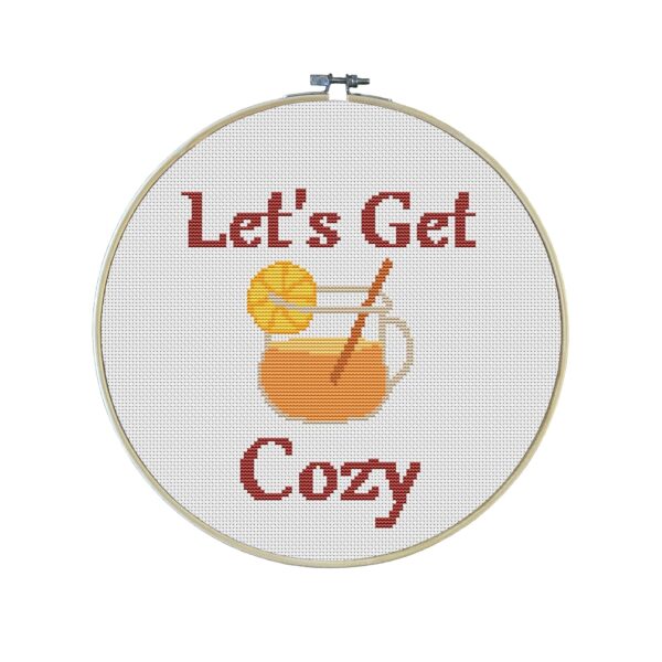 Let's Get Cozy Cross Stitch Kit - EVERYTHING INCLUDED | Hot Toddy | Romantic | Thanksgiving Pattern | Snow Day | Winter Cabin - Image 2