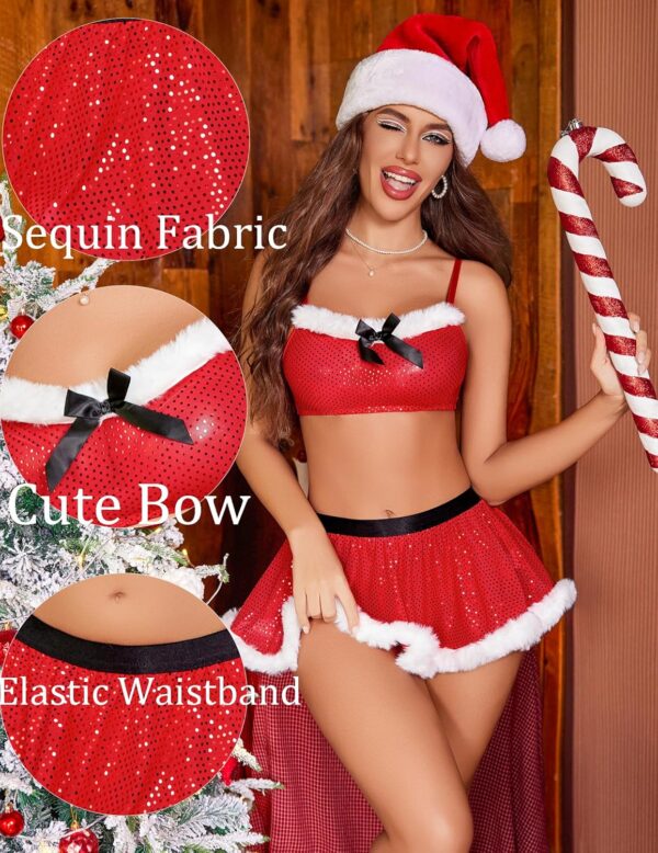 Avidlove Christmas Lingerie Sets Sexy Santa Costumes Mesh Babydoll Teddy Sheer Top with Mini Skirt - Image 4